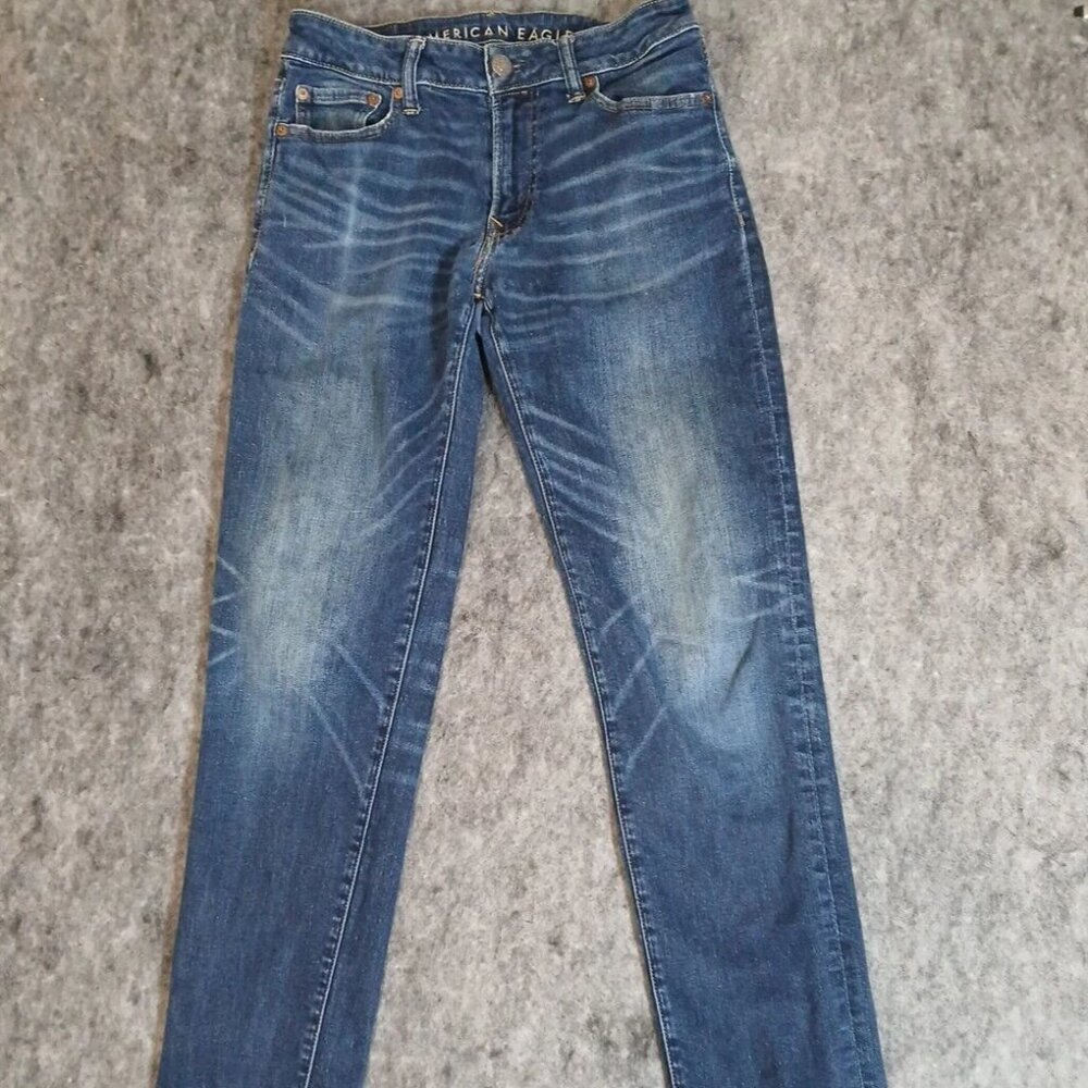 American Eagle Men's Blue Slim-Fit Straight-Leg Jeans